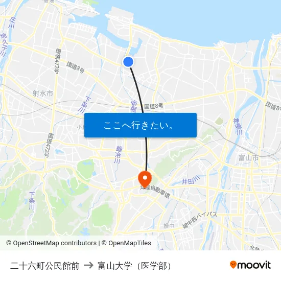 二十六町公民館前 to 富山大学（医学部） map