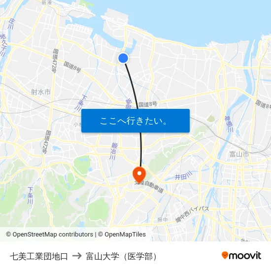 七美工業団地口 to 富山大学（医学部） map