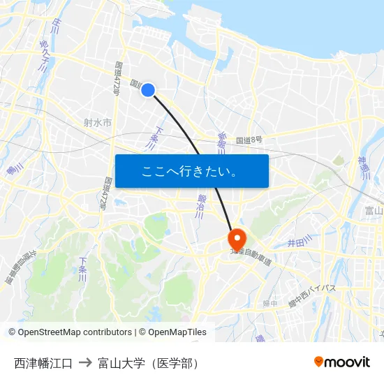 西津幡江口 to 富山大学（医学部） map