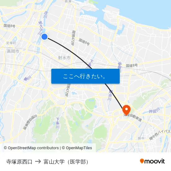 寺塚原西口 to 富山大学（医学部） map