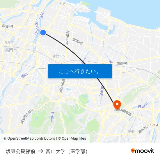 坂東公民館前 to 富山大学（医学部） map