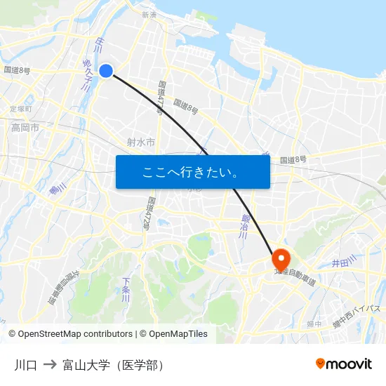 川口 to 富山大学（医学部） map
