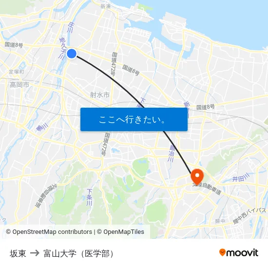 坂東 to 富山大学（医学部） map