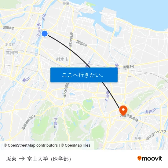 坂東 to 富山大学（医学部） map