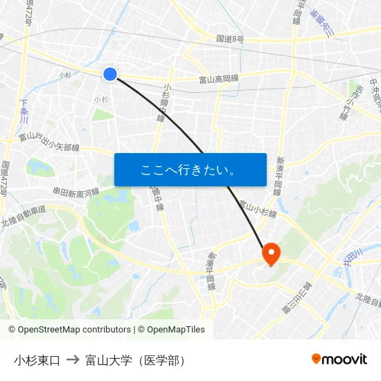 小杉東口 to 富山大学（医学部） map