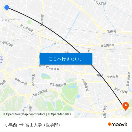 小島西 to 富山大学（医学部） map