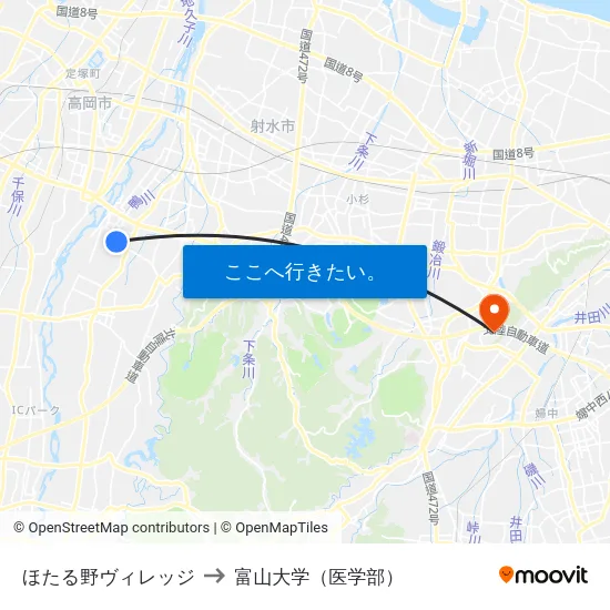 ほたる野ヴィレッジ to 富山大学（医学部） map