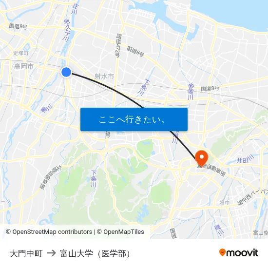 大門中町 to 富山大学（医学部） map