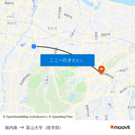 堀内南 to 富山大学（医学部） map