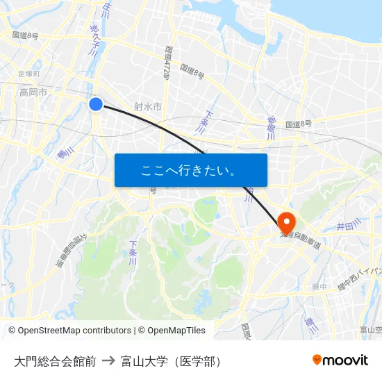 大門総合会館前 to 富山大学（医学部） map
