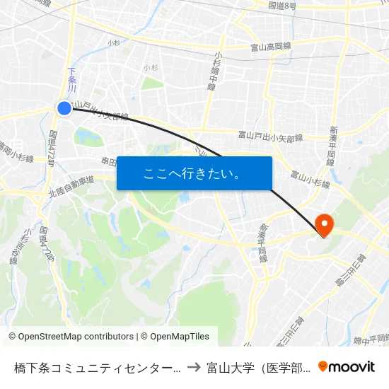 橋下条コミュニティセンター前 to 富山大学（医学部） map