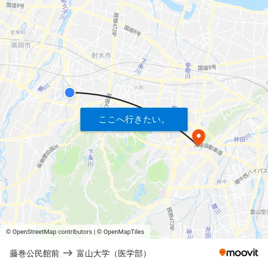 藤巻公民館前 to 富山大学（医学部） map