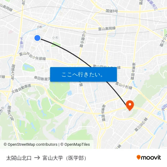 太閤山北口 to 富山大学（医学部） map