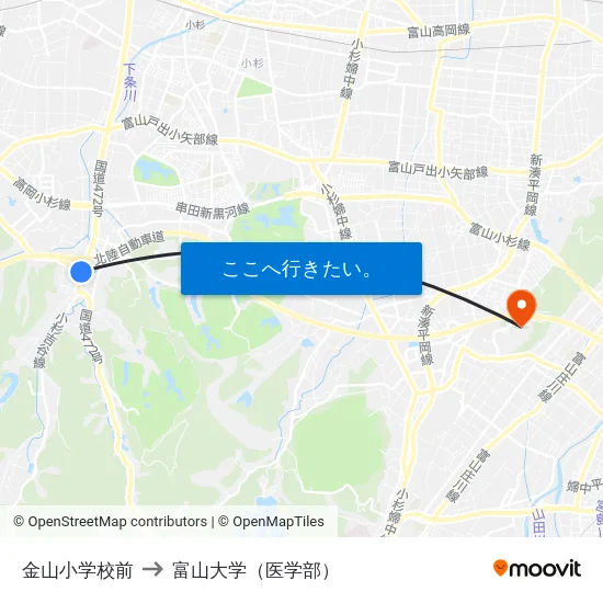 金山小学校前 to 富山大学（医学部） map