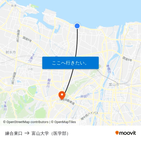 練合東口 to 富山大学（医学部） map