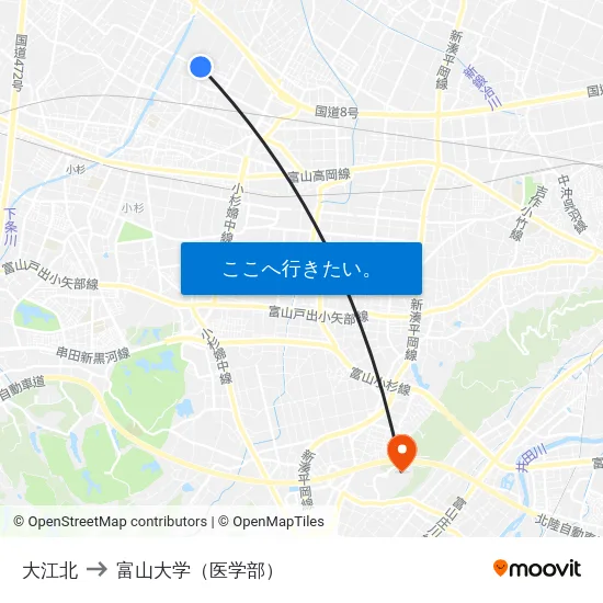 大江北 to 富山大学（医学部） map