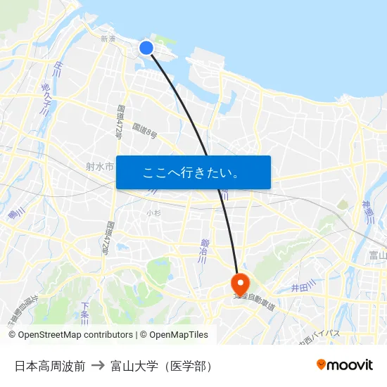 日本高周波前 to 富山大学（医学部） map
