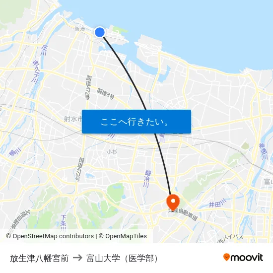 放生津八幡宮前 to 富山大学（医学部） map