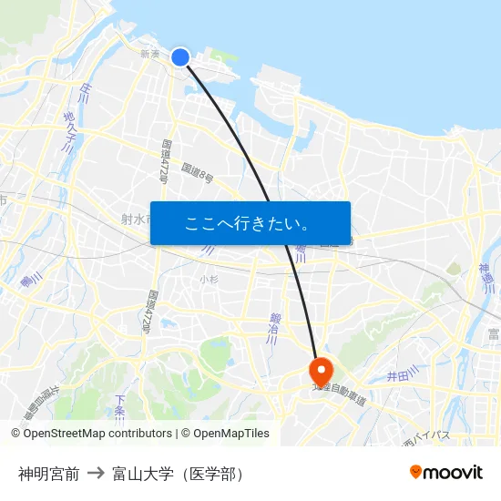 神明宮前 to 富山大学（医学部） map