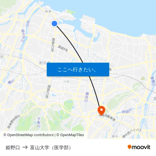 姫野口 to 富山大学（医学部） map