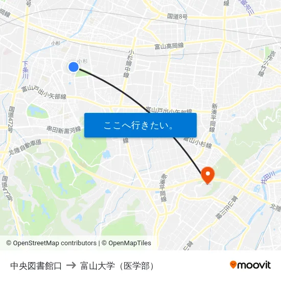 中央図書館口 to 富山大学（医学部） map