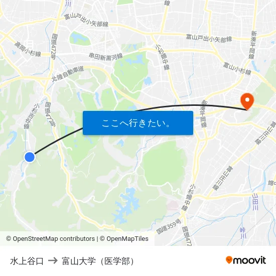 水上谷口 to 富山大学（医学部） map