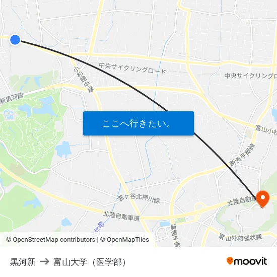黒河新 to 富山大学（医学部） map