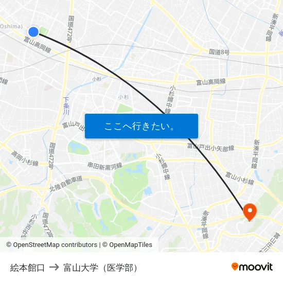 絵本館口 to 富山大学（医学部） map