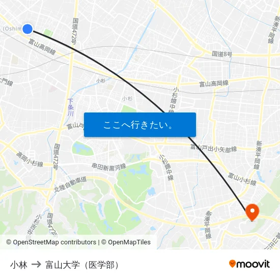 小林 to 富山大学（医学部） map