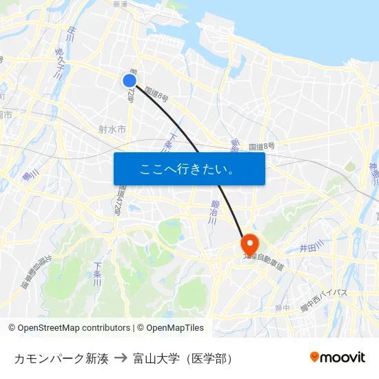 カモンパーク新湊 to 富山大学（医学部） map