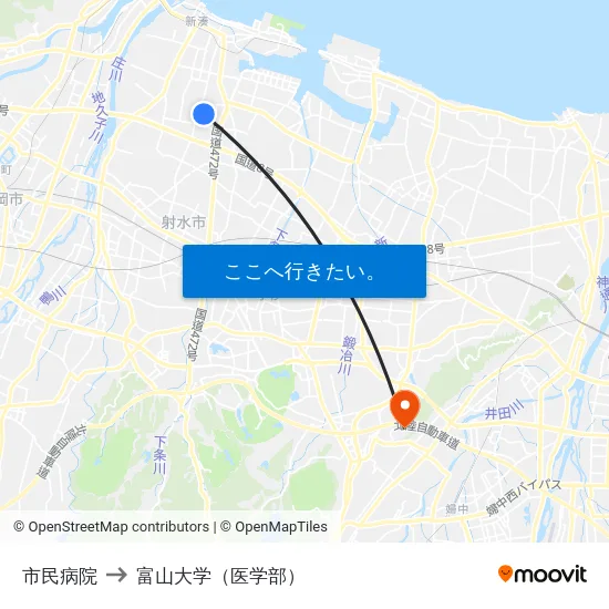市民病院 to 富山大学（医学部） map