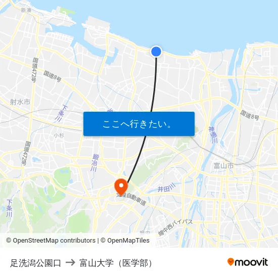 足洗潟公園口 to 富山大学（医学部） map