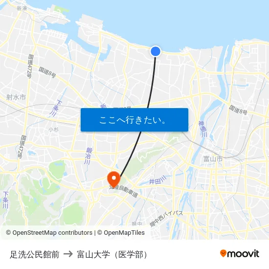 足洗公民館前 to 富山大学（医学部） map