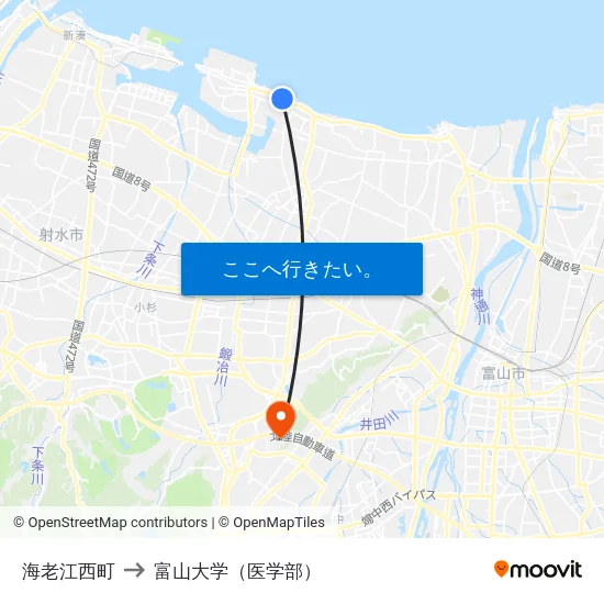 海老江西町 to 富山大学（医学部） map