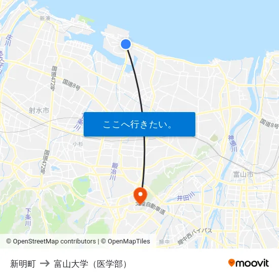 新明町 to 富山大学（医学部） map