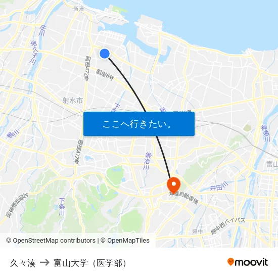 久々湊 to 富山大学（医学部） map