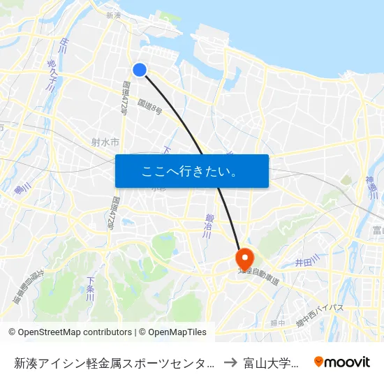 新湊アイシン軽金属スポーツセンター前（新湊総合体育館前） to 富山大学（医学部） map