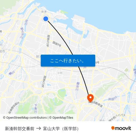 新湊幹部交番前 to 富山大学（医学部） map