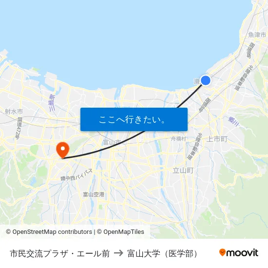 市民交流プラザ・エール前 to 富山大学（医学部） map
