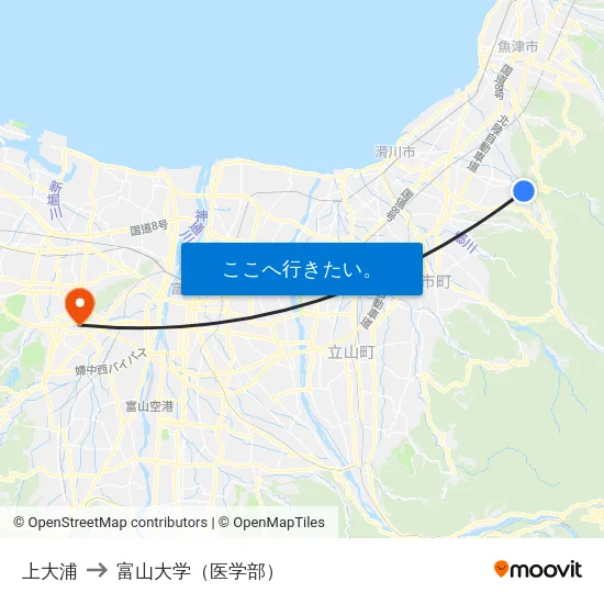 上大浦 to 富山大学（医学部） map