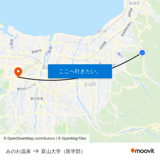 みのわ温泉 to 富山大学（医学部） map