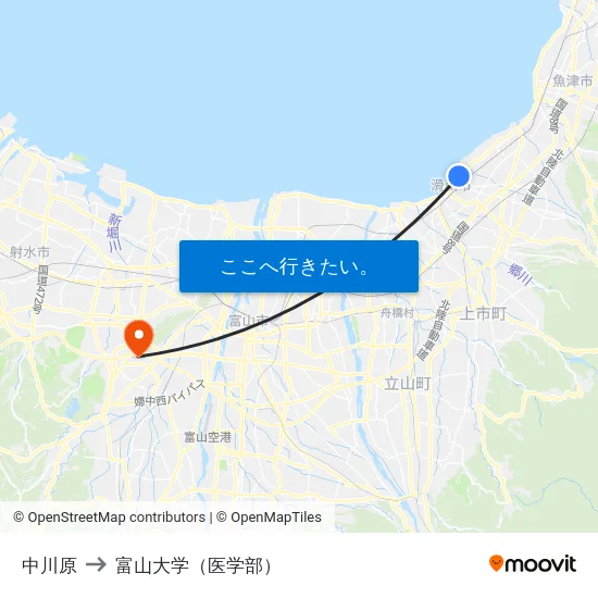 中川原 to 富山大学（医学部） map