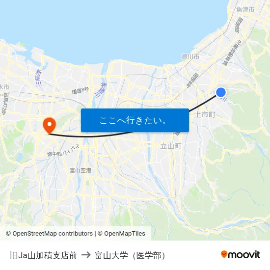 旧Ja山加積支店前 to 富山大学（医学部） map