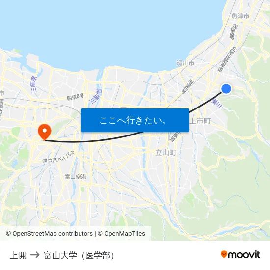 上開 to 富山大学（医学部） map