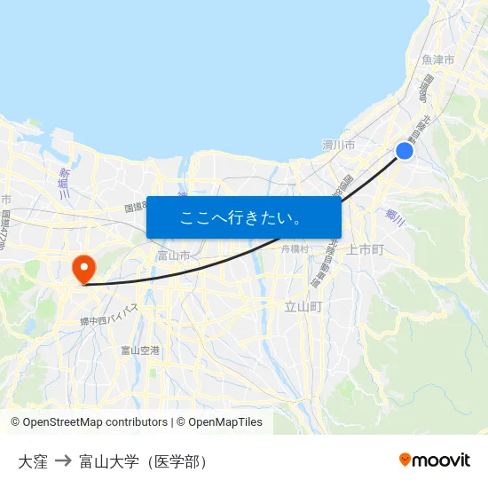 大窪 to 富山大学（医学部） map