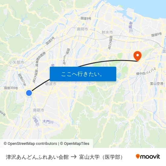 津沢あんどんふれあい会館 to 富山大学（医学部） map