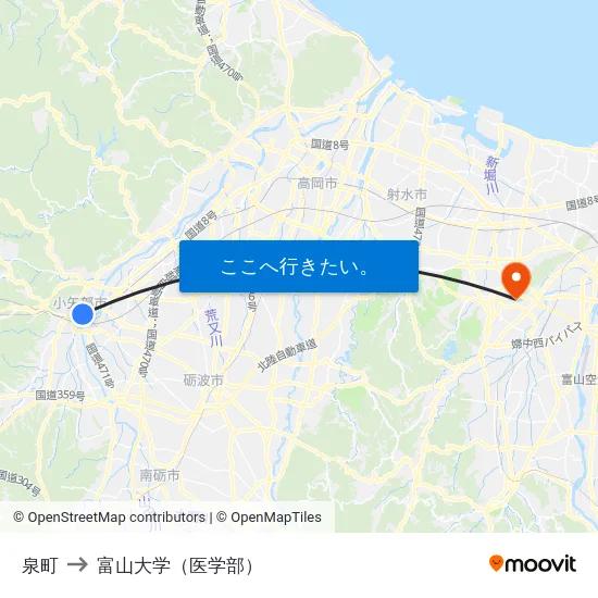 泉町 to 富山大学（医学部） map