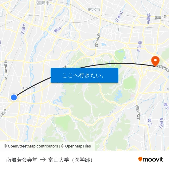 南般若公会堂 to 富山大学（医学部） map