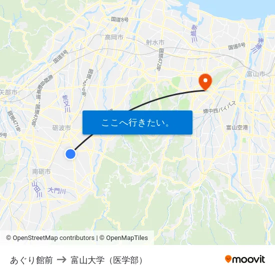 あぐり館前 to 富山大学（医学部） map