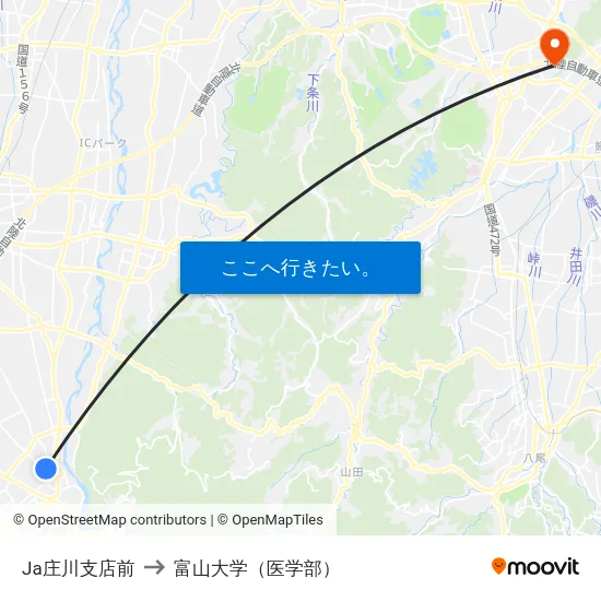 Ja庄川支店前 to 富山大学（医学部） map